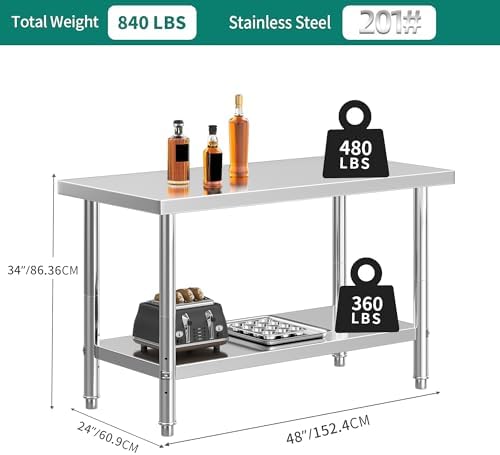 YITAHOME NSF Stainless Steel Table, 48