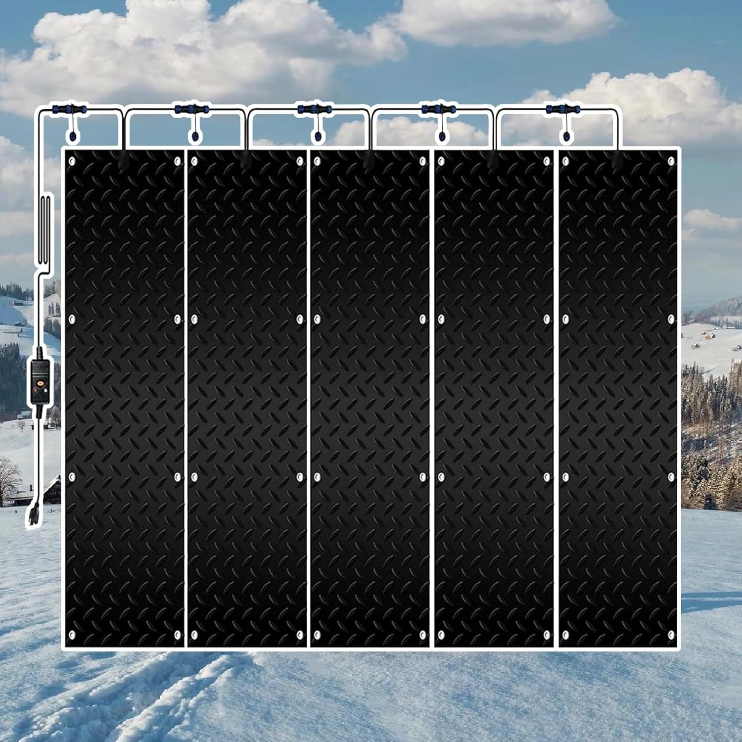 Heated Snow Melting Mats for Entrances No-Slip Heating Stair Heating Mats,1/2/3/4/5 Pcs Outdoor Slip Proof Ice Heated Rubber Mat for Driveway Walkway Decks with 5 ft Power Cord(5 Pcs,30x90cm/12x36in)