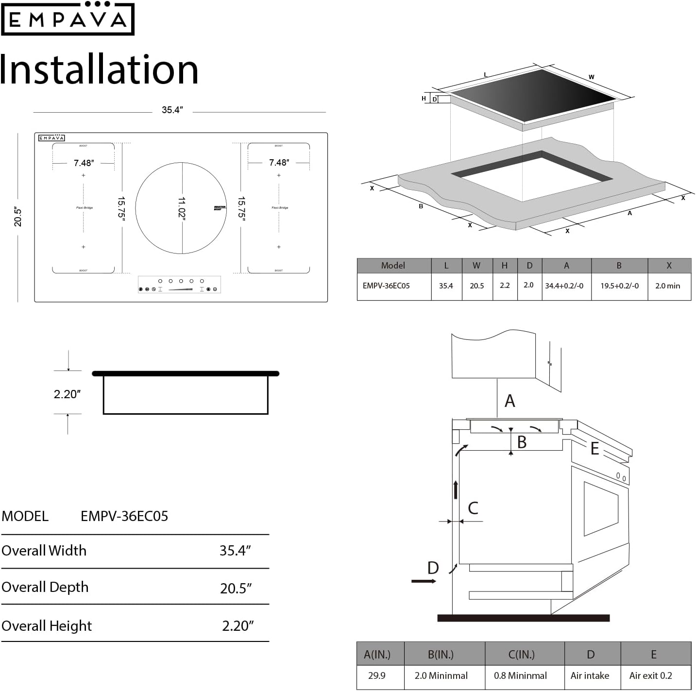 Empava 36 Inch Electric Induction Cooktop Built-In, 5 Zone Smooth Glass Surface, Dual Bridge-Sync, Touch Slider Control, Power Boost, Stop & Go, Timer, Child Lock, Hardwired Kitchen Appliance
