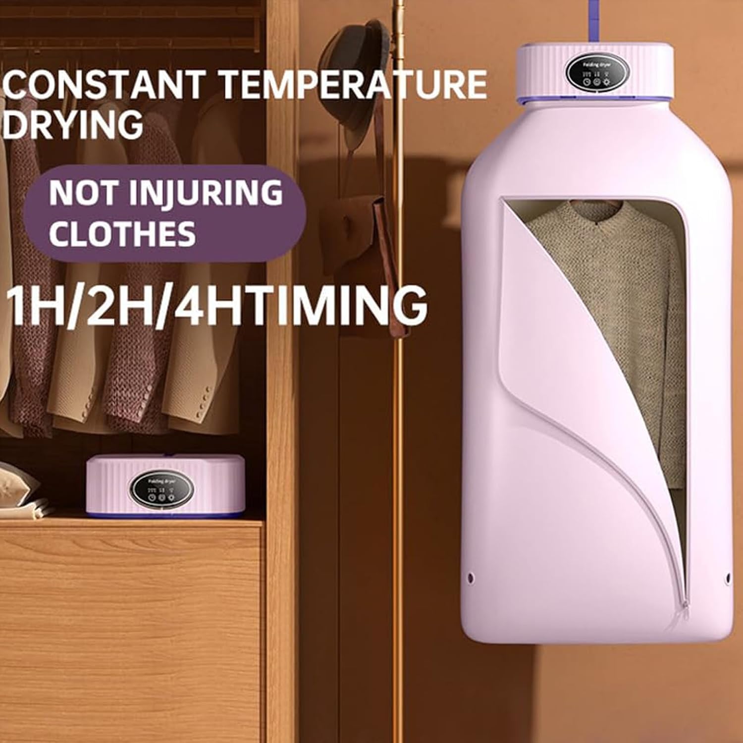 Electric Clothes Dryer, 600w Hanging Clothes Dryer, 360 Degree Circulation Heating, Portable Folding Design, Multi-mode Timed Drying (Purple)