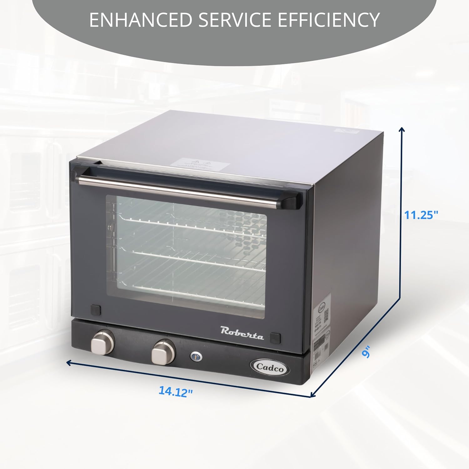 Cadco OV-003 Quarter-Size Commercial Countertop Convection Oven, 3 Pan Capacity, Manual Time & Temp Controls, Stainless Steel, 18-7/8