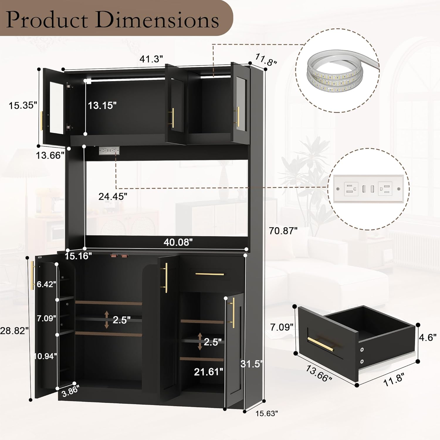 Kitchen Pantry Cabinet with Hutch: 71