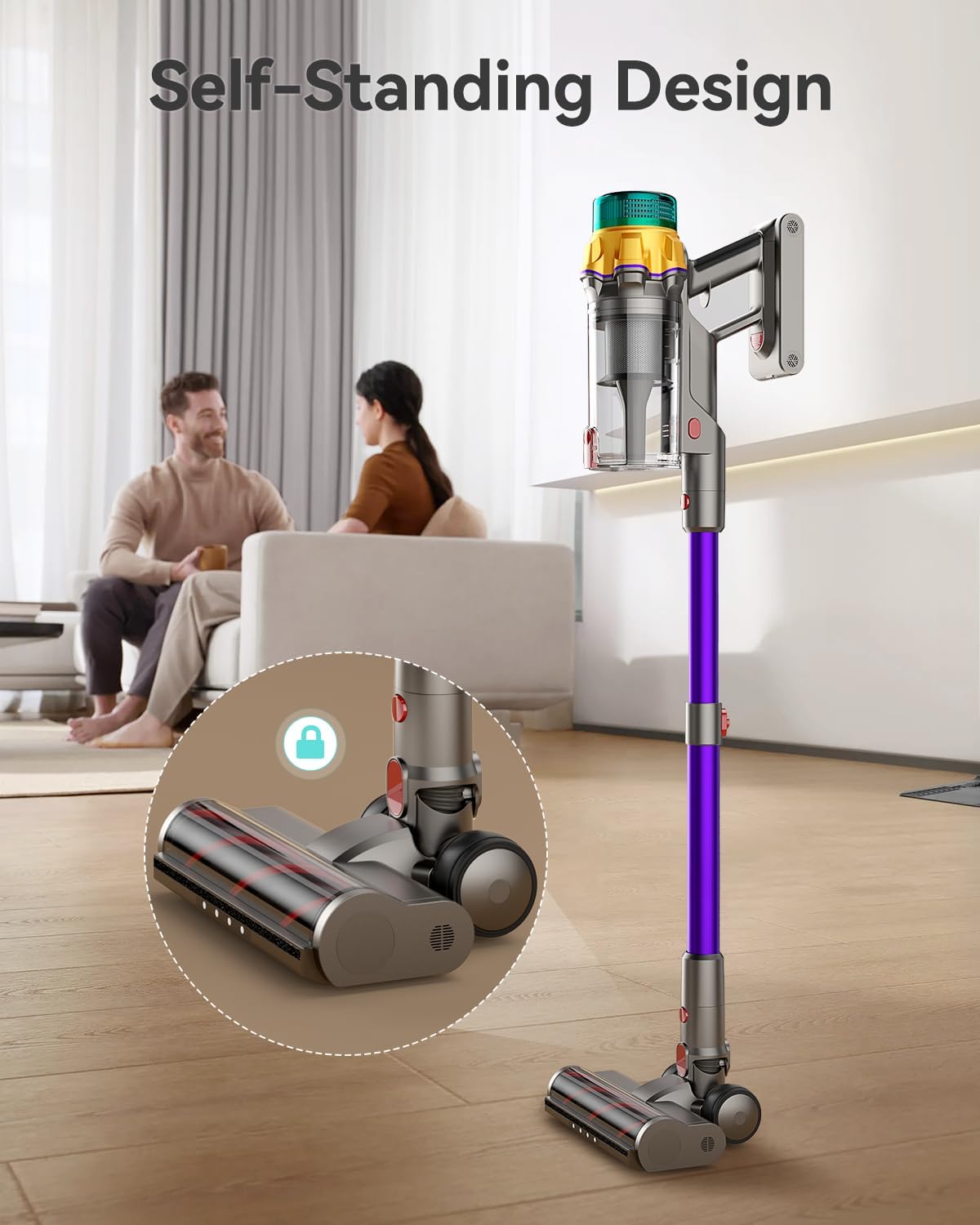 Cordless Vacuum Cleaner, 50KPA 65Mins XL Dust Cup Vacuum Cleaners for Home, Stick Vacuum with Anti-Tangle Brush,LED Display,Self-Standing, Vacuum Cordless for Hardwood Floor, Carpet, Pet Hair