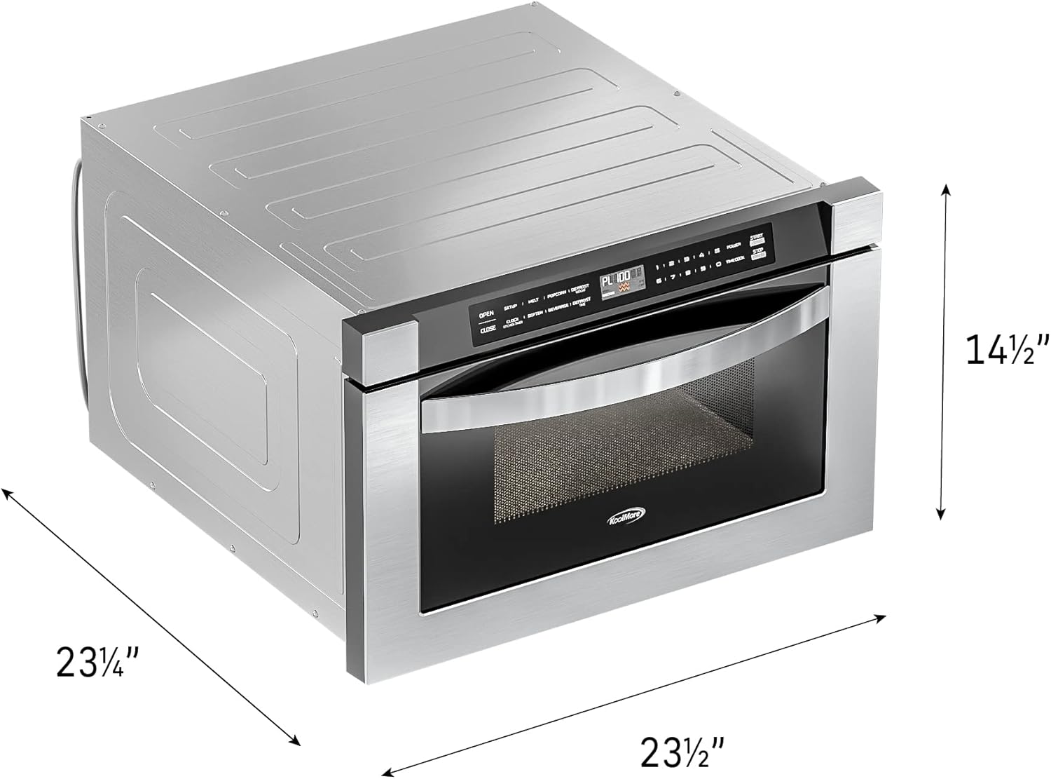 KoolMore 24 Inch Stainless-Steel Microwave Drawer with 1.2 cu. ft. Capacity, 1000W Power with 10 Custom Cooking Levels, Memory, and Timer Functions, Wall-Mounted with Flat Bottom (KM-MD-1SS)