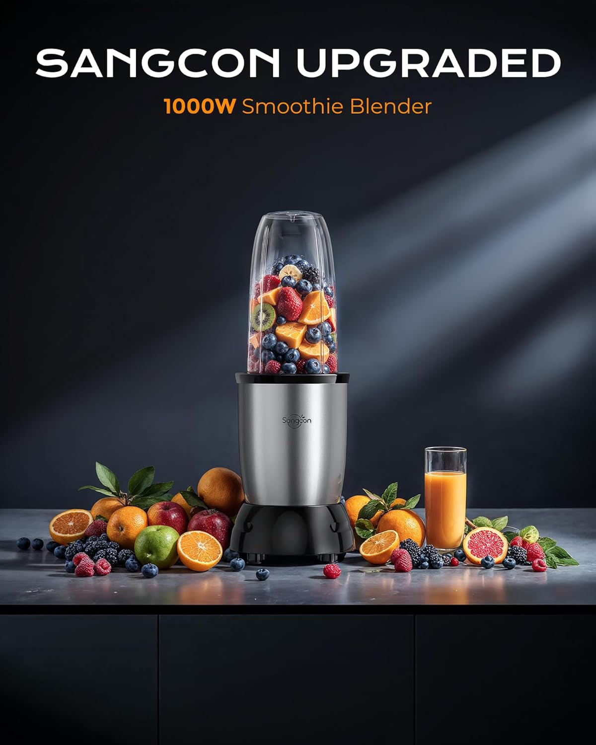 Sangcon 1000w Smoothie Blender for Kitchen, Blender for Smoothies, with 24oz/19oz/10oz Bpa-Free Cups – Upgraded Portable Personal Blenders for Shakes, Frozen fruit, Baby Food, Spice Grinding & More