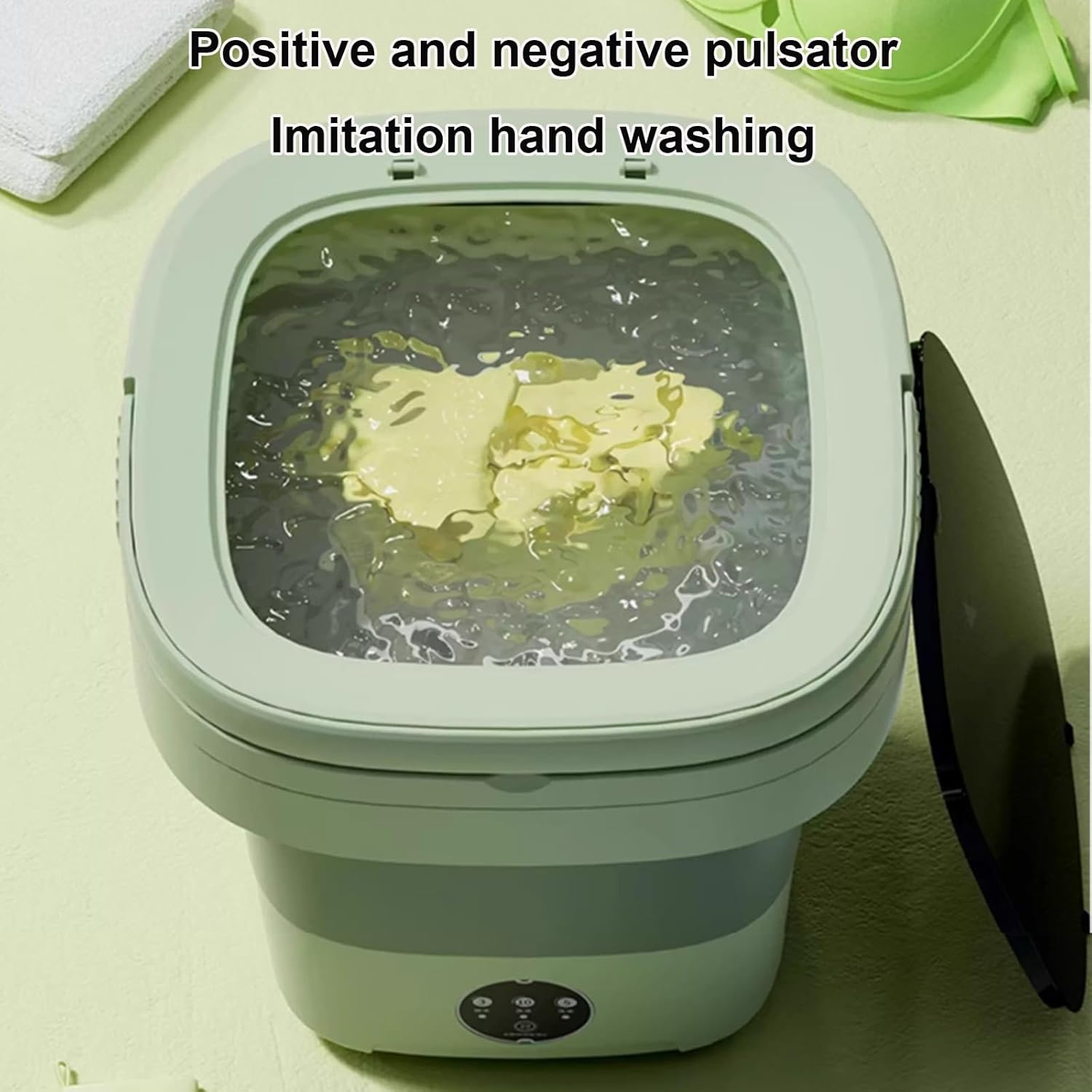 Portable Washing Machine, 16.5L Foldable Mini Washer with Drain Basket, Powerful Cleaning, for Underwear, Socks,Baby Clothes,Travel Camping Dorms RV Apartments(Green)