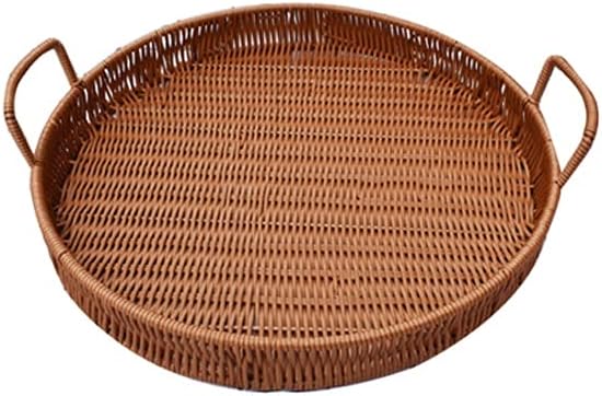 INLIMA Appliance Shelf for Kitchen Rattan Woven Storage Basket, Iron Frame Double Ear Handle, Round Tray, Bread and Fruit Snack Storage Basket, Household，size：20 * 4cm(s) (Size : Small)