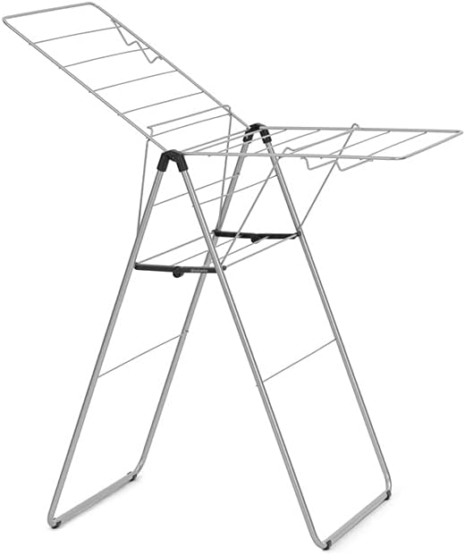Brabantia HangOn Compact Laundry Drying Rack (49ft / Metallic Gray) Compact, Foldaway, Adjustable Indoor Stainless Steel Clothes Horse