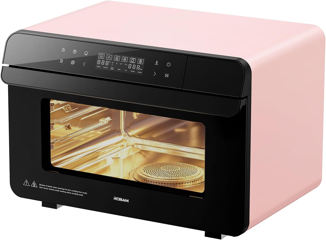 ROABM Toaster Oven Air Fryer Combo R-BOX Pink, 23QT Countertop Convection Steam Oven, Rapid Steam, Bake, Air Fry, Broil, Dehydrate, Defrost, Ferment, Steam Self-Clean, Touchscreen Control