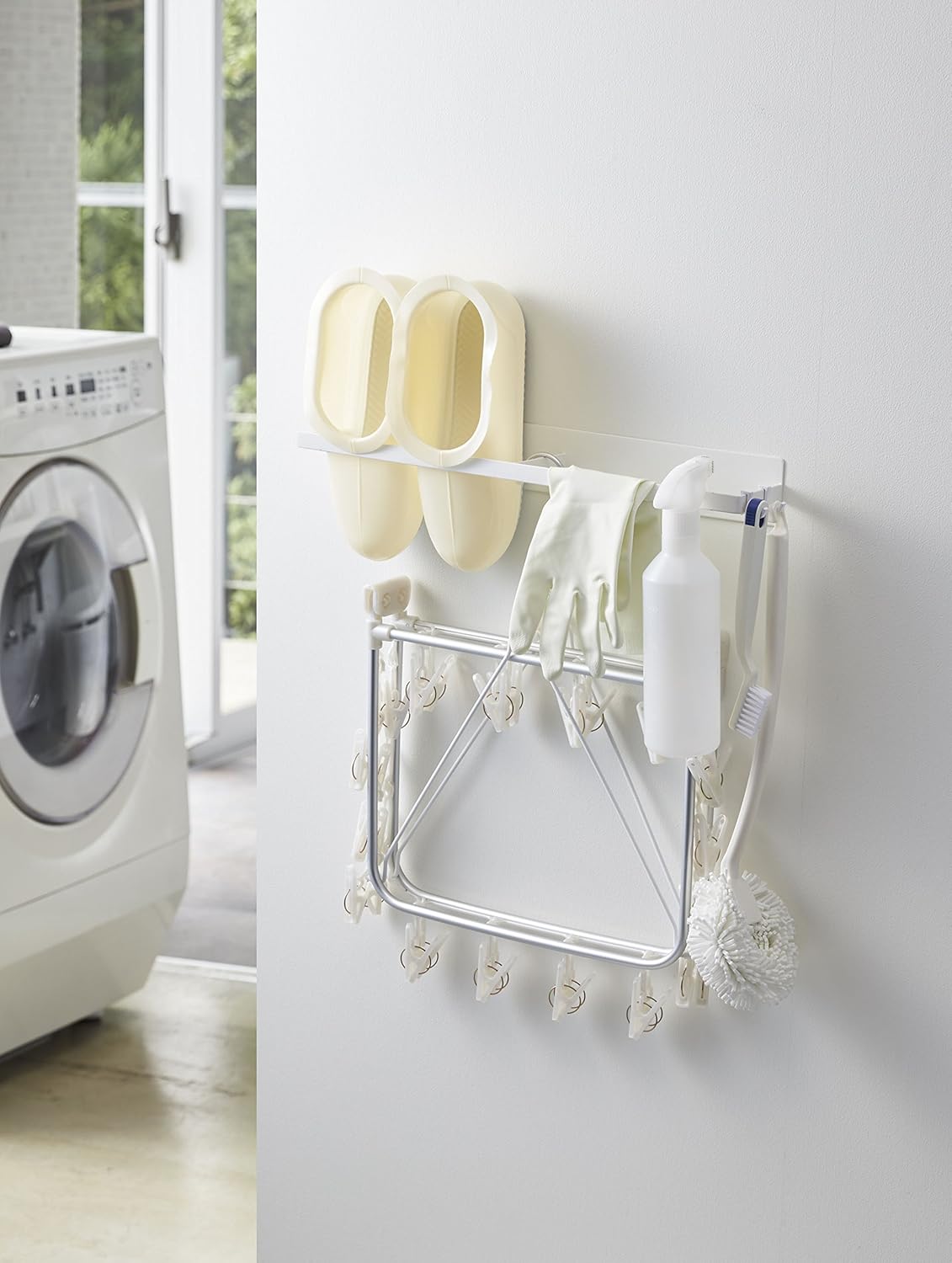 Yamazaki 3623 Magnetic Laundry Hanger Storage Rack, White, Approx. W 2.4 x D 3.3 x H 18.1 inches (6 x 8.5 x 46 cm), Tower, Washing Machine Side, Laundry Hook, Included