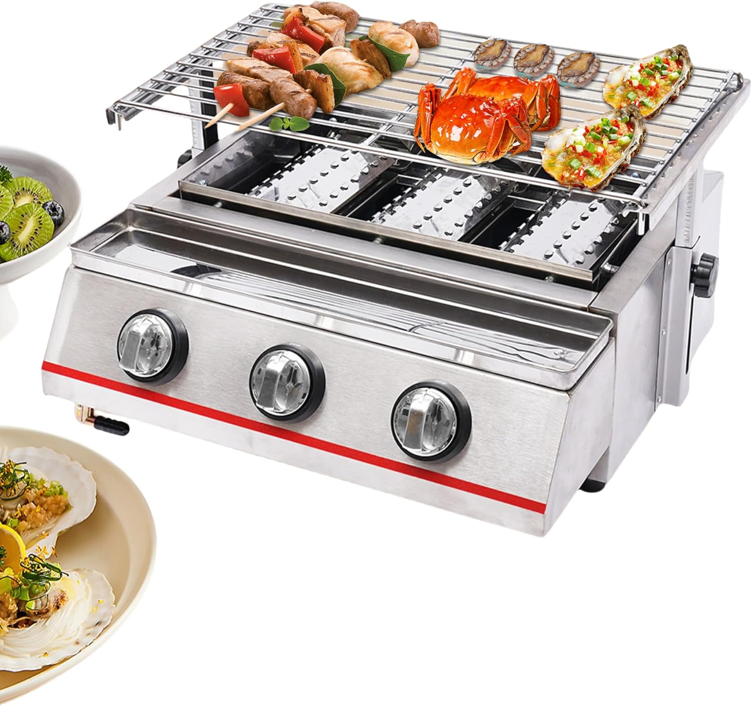 3-Burner Propane Gas BBQ Grill, Propane Steak Grill Stainless Steel Portable Gas Grill Outdoor Camping Cooker for Garden Picnic Backyard BBQ (L 18.5