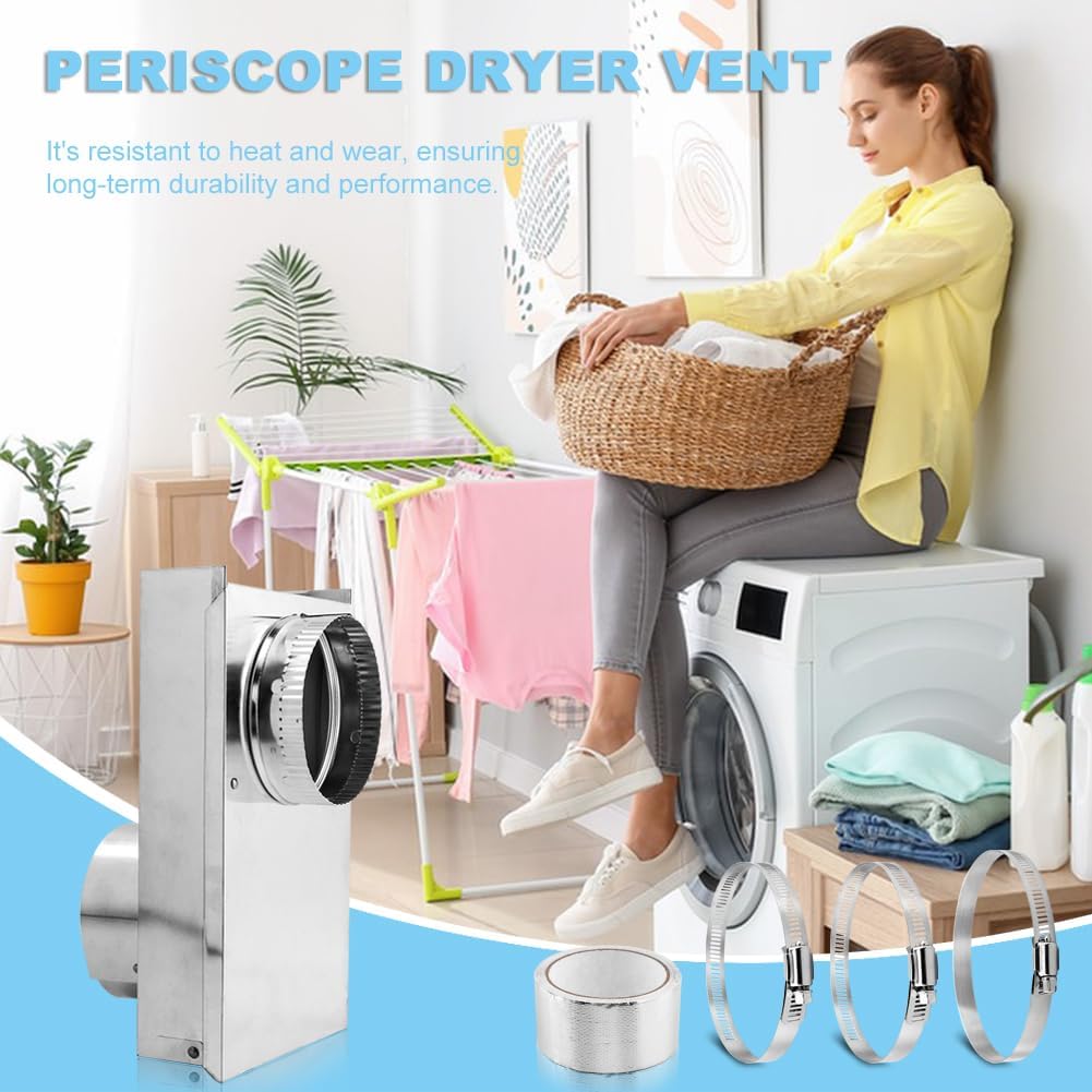 Periscope Dryer Vent Magnetic Dryer Vent Tight Space Dryer Vent Hose for Dryers Laundry Room Save Space with 3 Clamps and Aluminum Foil Tape (COLOR:Silver)