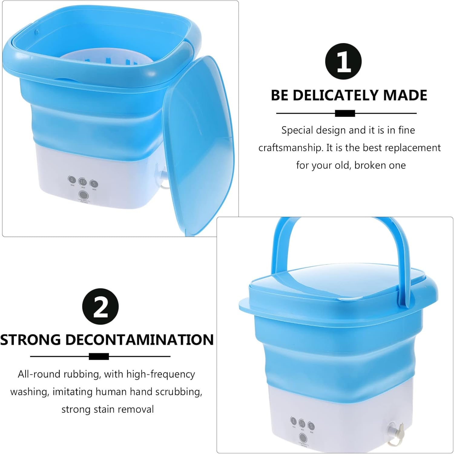 VILLCASE Portable Folding Washing Machine Capacity Modes High-frequency Scrubbing for Underwear Lightweight Clothes for Camping Travel Apartments