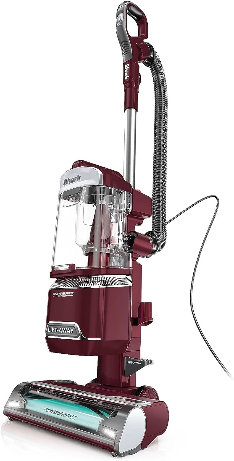 Shark Detect Lift-Away Upright Vacuum with PowerFins Detect Corded Self-Cleaning Brushroll for No Hair Wrap, Anti-Allergen Complete Seal, and Odor Neutralizer Technology (Renewed) (QU491QRD-Burgundy)