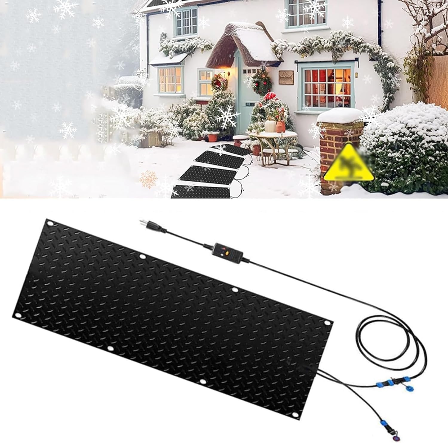 Snow melting mat, winter snow removal heating mat, heated driveway mat, non-slip snow and ice melting mat, 2 inches/hour melting speed - suitable for winter steps, doorways, sidewalks(1 Pcs,30x90cm/12