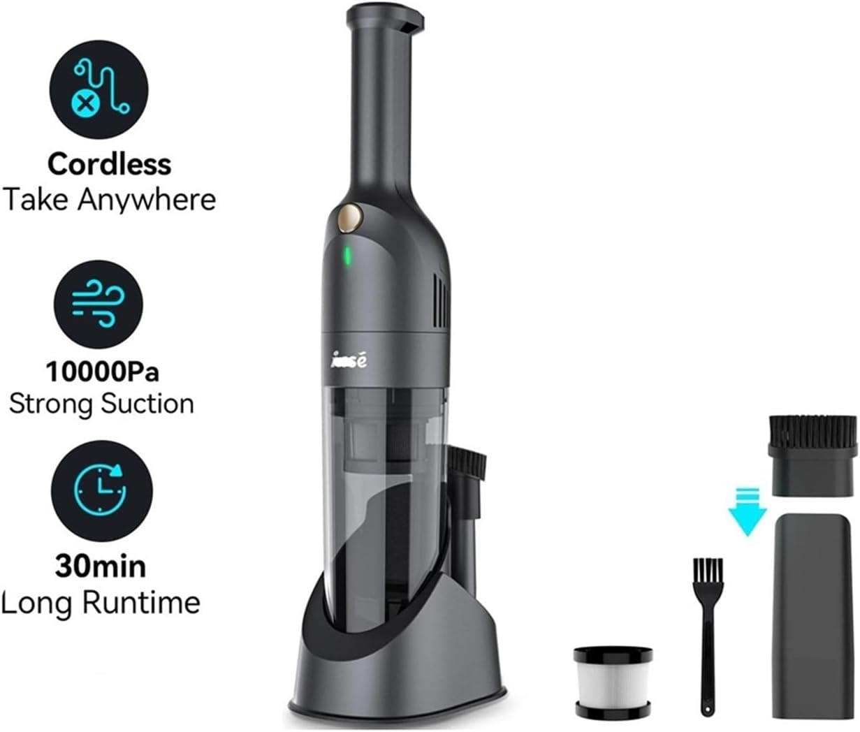 Compatible with INSE H1 Handheld Cordless Vacuum Cleaner, 10000Pa Suction Rechargeable, 30 Mins Runtime 500ML Dust-Bin for Car Floors Home Cleaning(Gray)