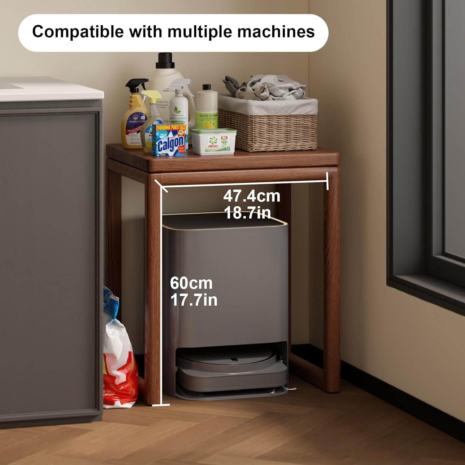 Robot Vacuum Storage Stand Portable Wood Side Table Mobile End Table Living Room Modern Side Table Storage Cabinet with Wheels for Living Room Kitchen Office Multi Scenario Use(Natural)