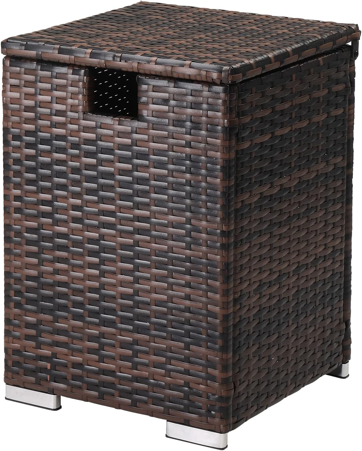 Outvita Gas Tank Storage Box, 15.7in Wicker Propane Tank Cover Table for Fire Pit Table and Gas Grill Patio Furniture (Brown)