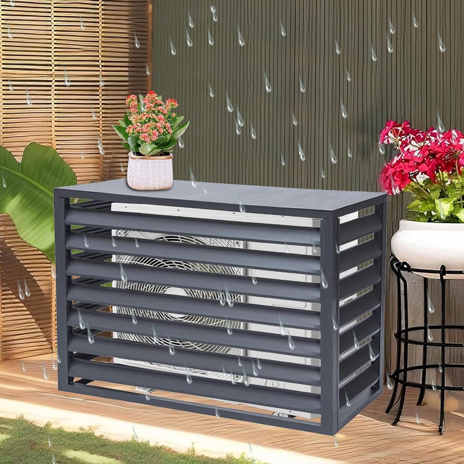Air Conditioner Covers for Outside Units, Aluminum Air Conditioner Fence with Top Cover, Organize The Garden, for Plant Rack Privacy Screens(Gray,100cm)