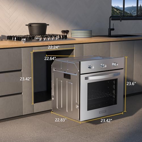 Empava 24 inch Built-In Gas Single Wall Oven with Convection and Rotisserie 5 Cooking Modes, Knob Control, Stainless Steel