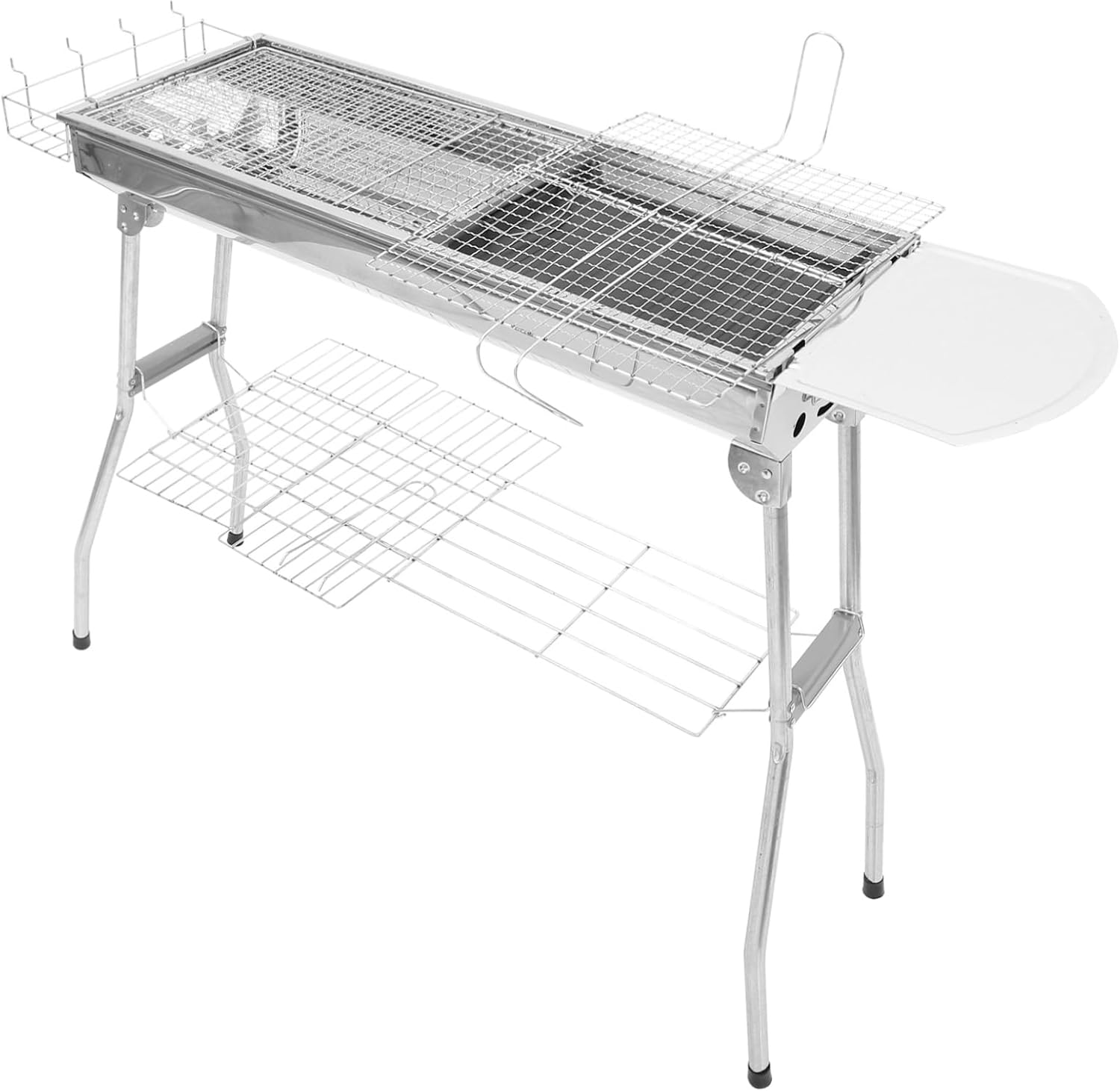 1set Stainless Steel Portable Charcoal Grill for Outdoor Barbecue Easy Setup and Cleanup for Camping Picnics and Parties Includes Frying Pan and Fish Clip