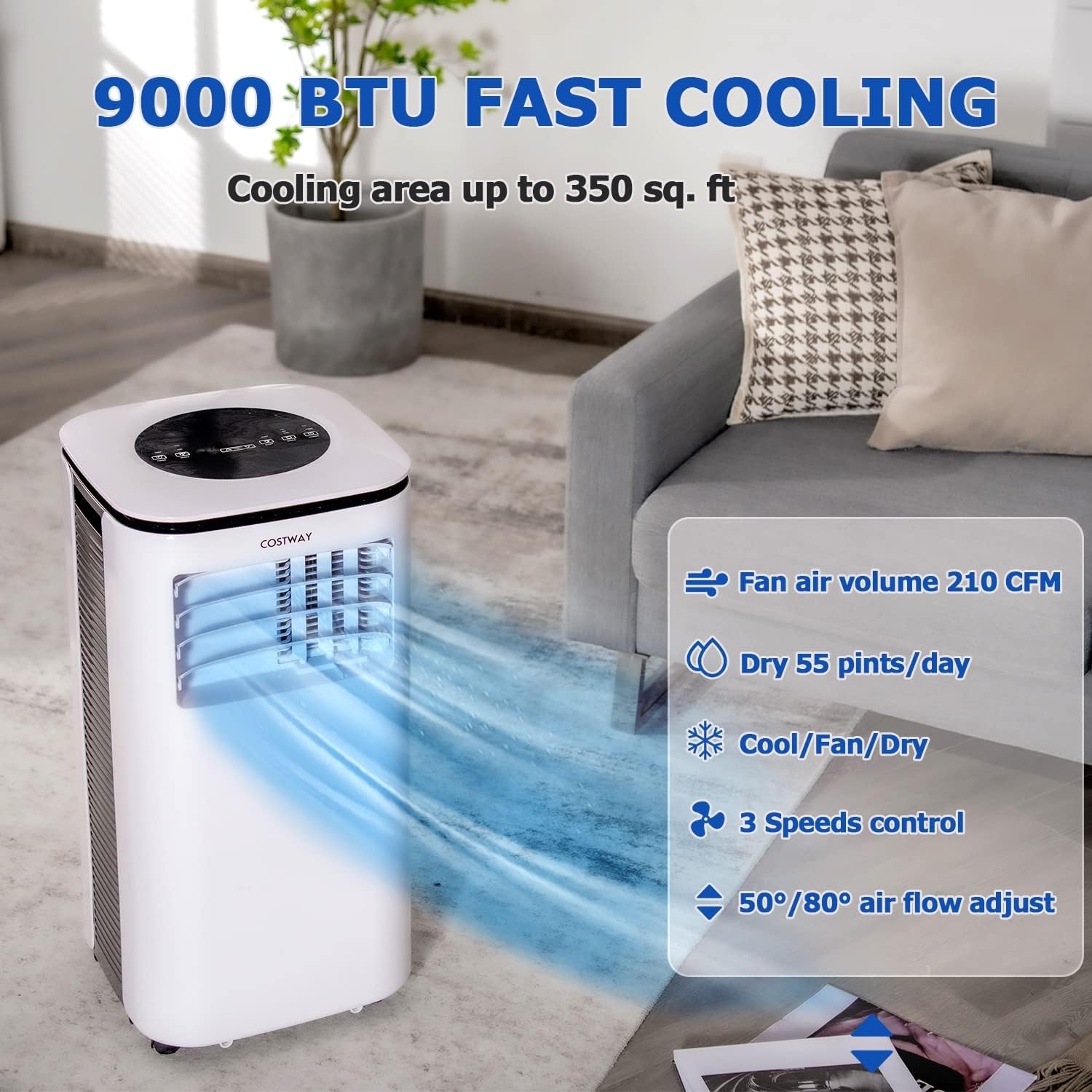 ARLIME Portable Air Conditioners, 9000 BTU AC Unit with Remote Control, 2 Speed Winds, Cools up to 350 Sq. Ft., 24H Timer, Window Kit, Floor Air Cooler for Bedroom, Room, Office, Dorm