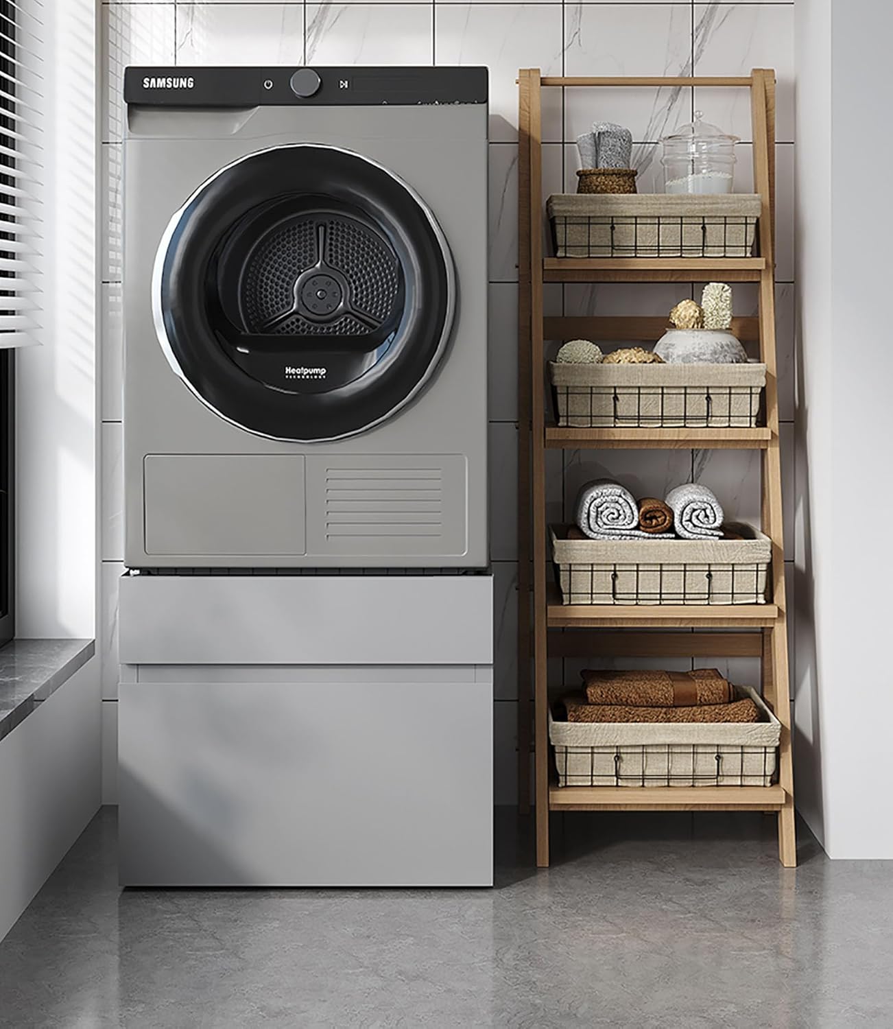 Washing Dryer Machine Pedestal with Storage Drawer, Non-Slip and Scratch Protection Design, Laundry Machine Stand and Dishwasher Stand (ash, 61×61×52cm)