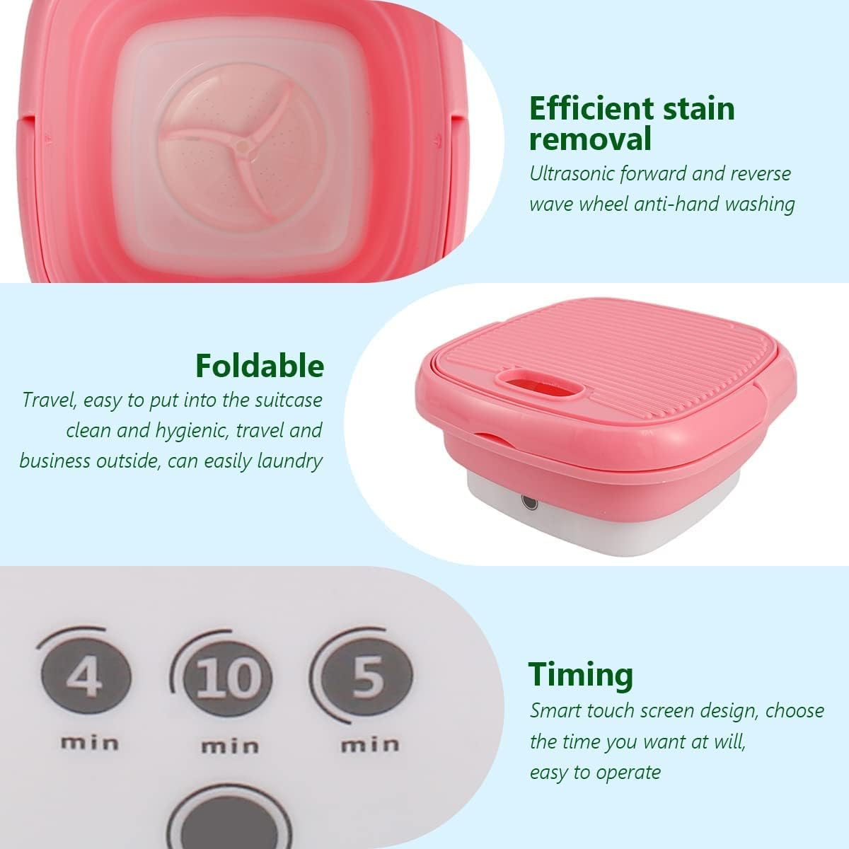 Portable Washing Machines,Small Washing Machine,Mini Washing Machine with Drain Basket Foldable Reusable Ultrasonic Washing Machine Portable Small Timer Laundry for Home Travel (2)