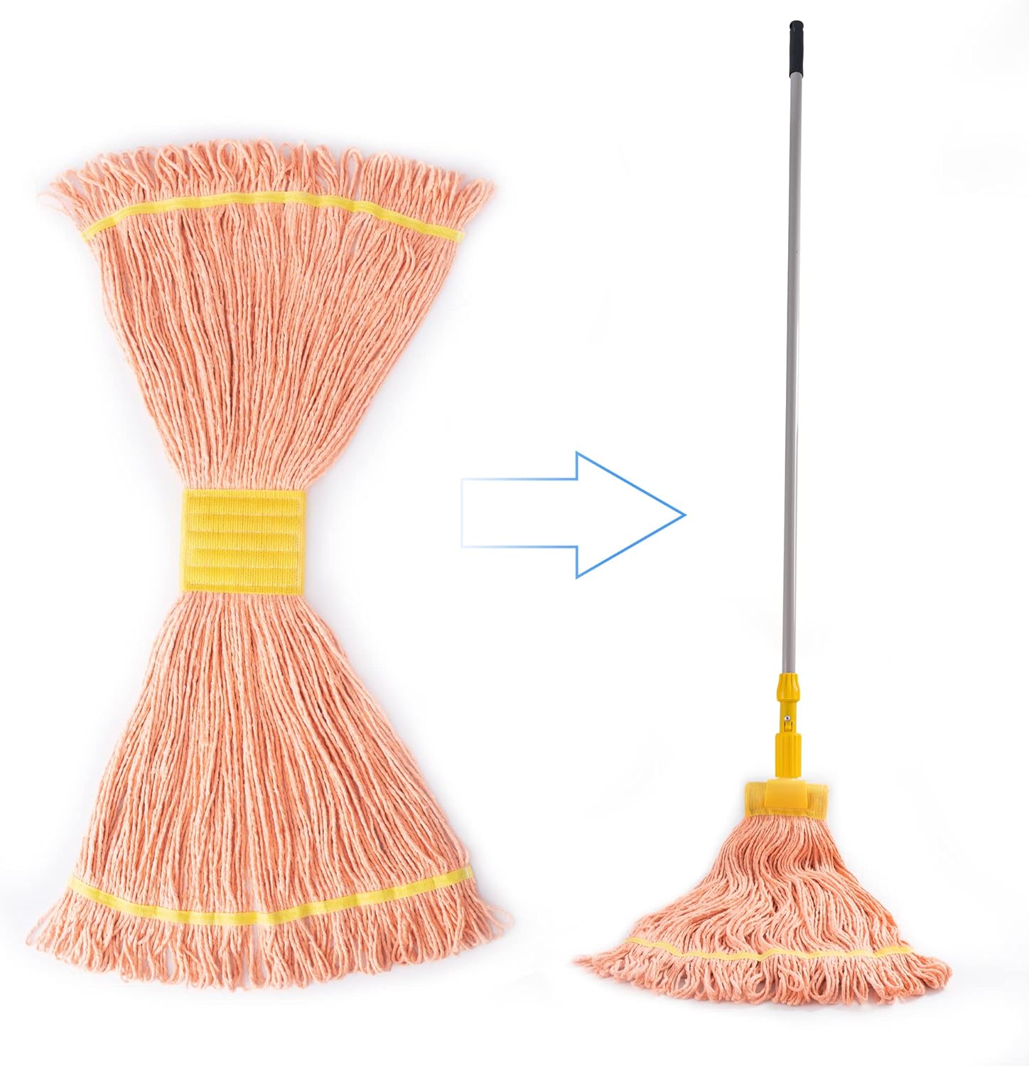 Matthew Cleaning 14 oz Small Mop Head Replacement, 5 Inch Wide Headband, Looped End Cotton Blend String Mini Mops for Floor Cleaning, Orange Case Pack 12 Pcs