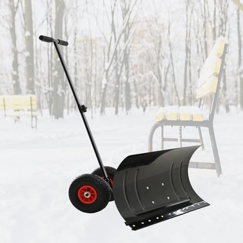 Snow Shovel, Heavy-Duty Rolling Snow Plow Shovel with Adjustable Snow Pusher, Efficient Snow Plow Snow Removal Tool, Snow Shovel for Snow Removal