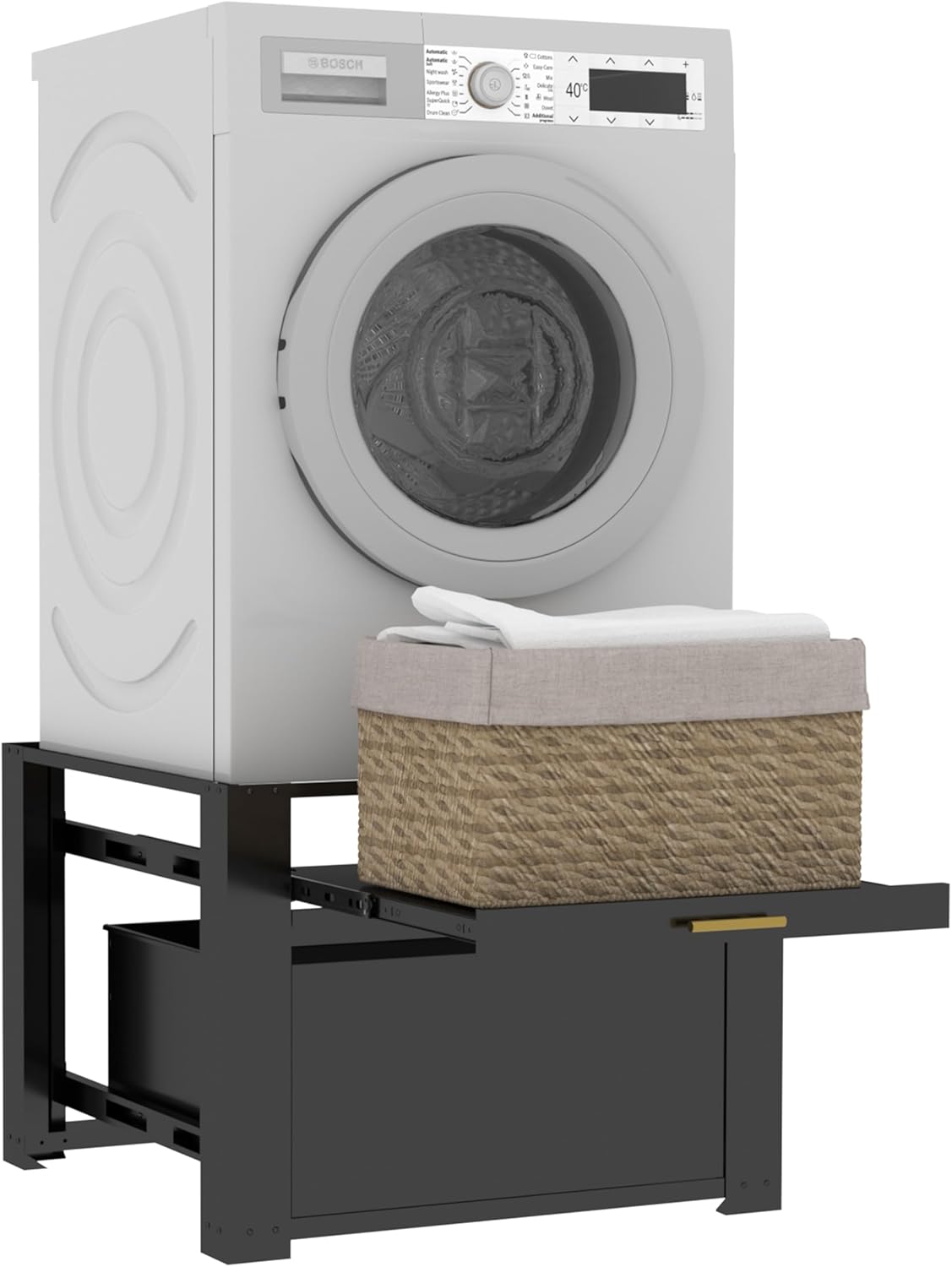 BlueWish 29”Washer and Dryer Pedestals, Washer Dryer Pedestal with Large Drawer, Retractable Laundry Holder, Washing Machine Stand with Anti-Slip Feet, 300 LBS Capacity