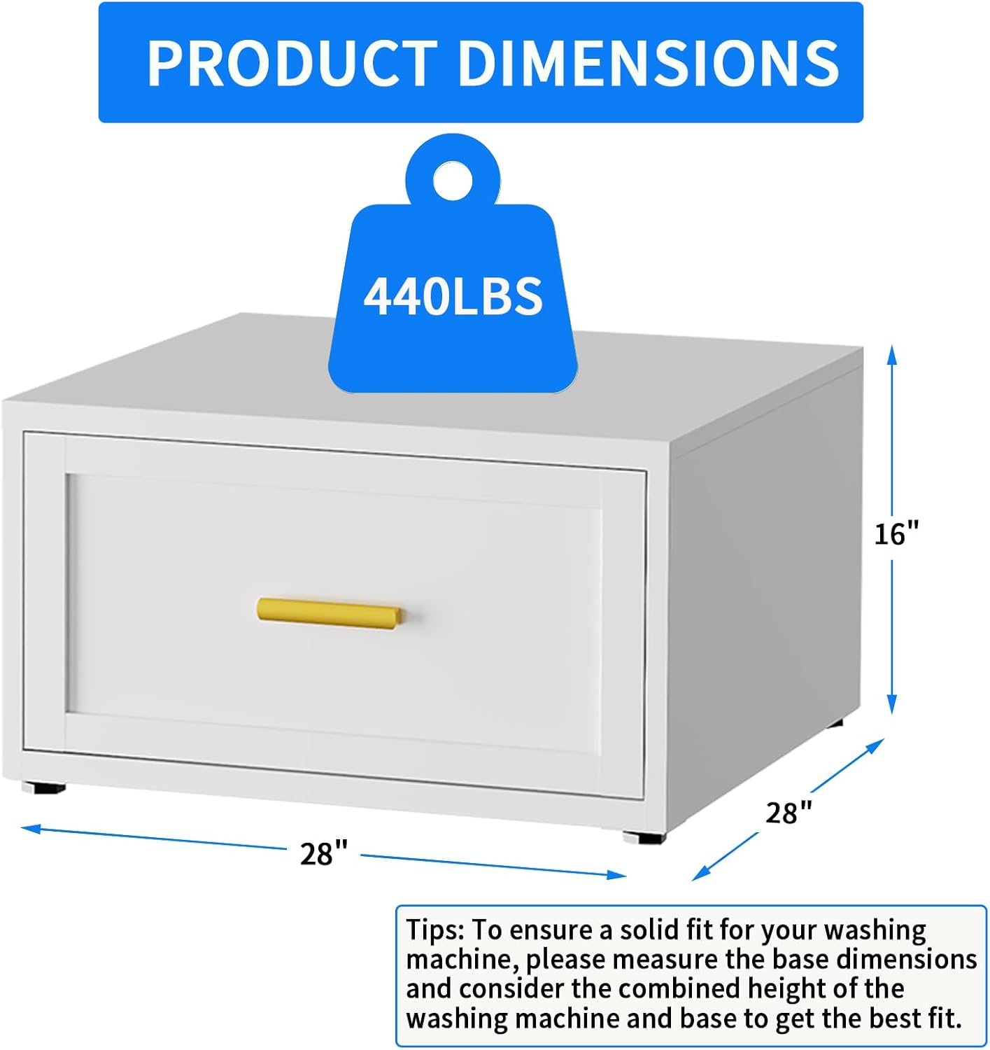 Washer Dryer Pedestals with Drawer, Metal Freestanding Washer and Dryer Pedestals, 440LBS Heavy Duty Anti-Vibration Washing Machine Stand, Universal Laundry Pedestal (WHITE)