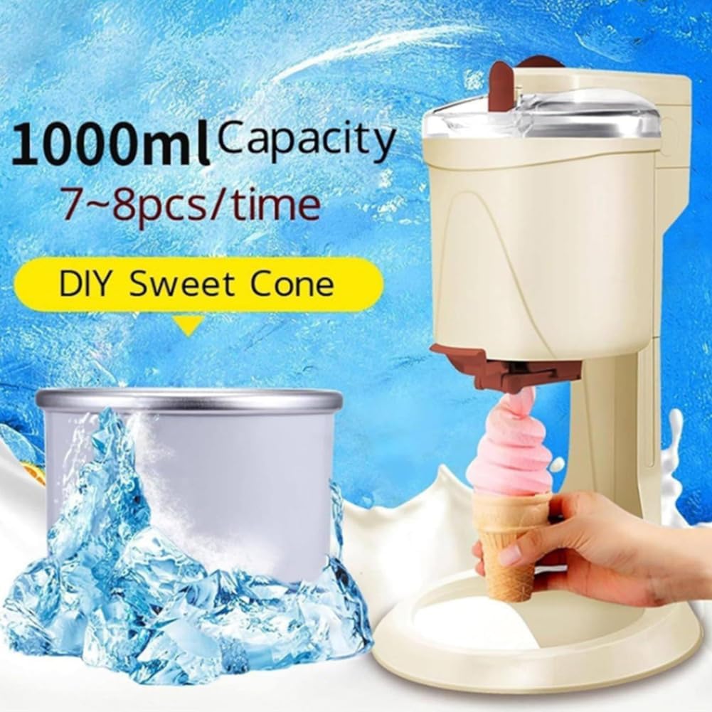 20W Desktop Soft Ice Cream Machine, 1000ML Fully Automatic Mini Fruit Soft Ice Cream Machine for Home Kitchens, Suitable for Households Bars Cafes Small Household Appliances