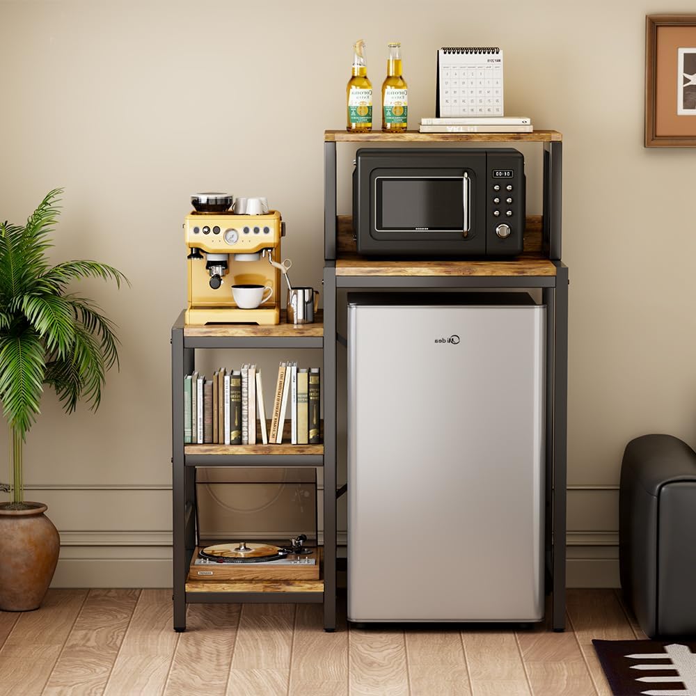6-Tier Mini Fridge Cabinet Microwave Stand Baker Rack, Mini Fridge Stand with Storage Shelves, Microwave Oven Stand, Utility Storage Shelf for Kitchen, Living Room, Dorm, Patio.(Brown)