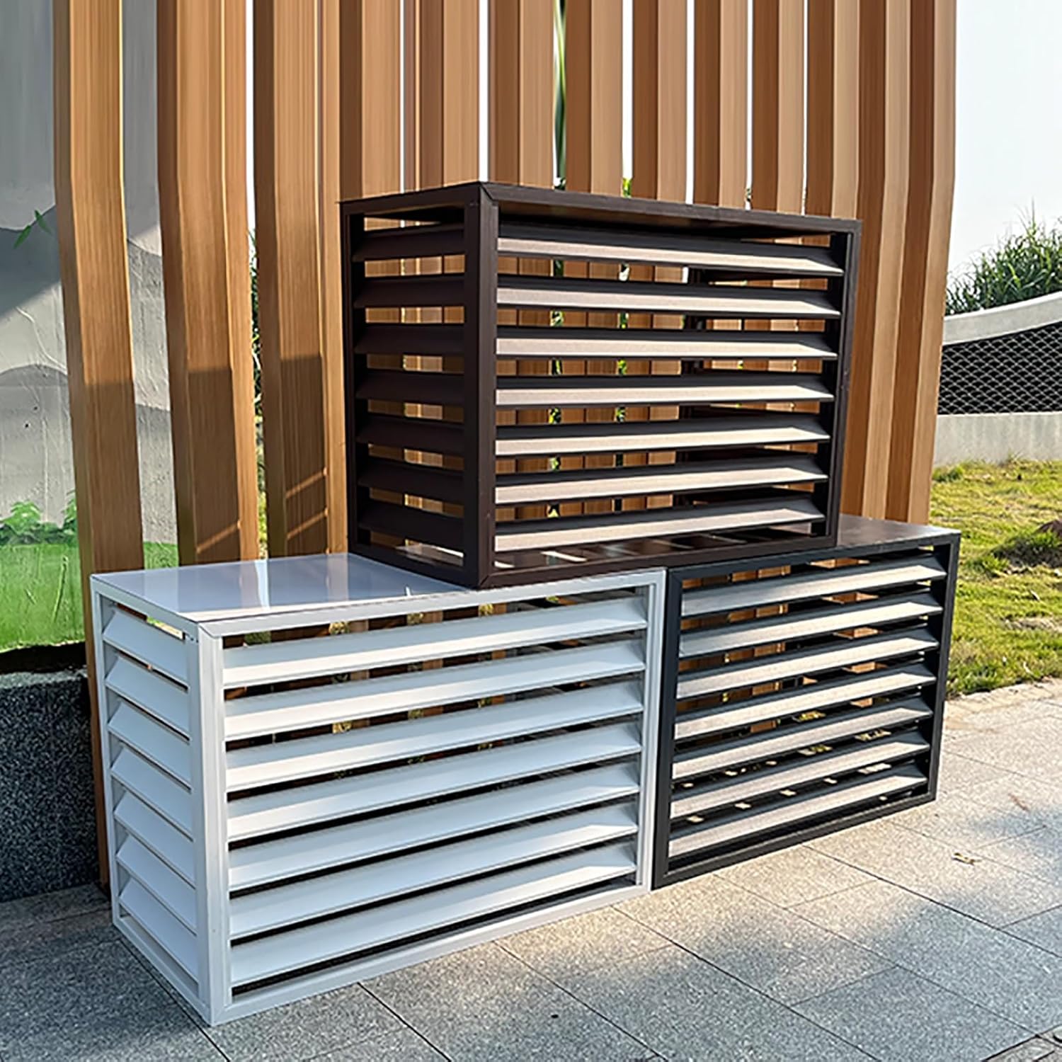 Ac Covers for Outside Air Conditioner Cover Fence Ac Unit Cover Metal, Noise Reduction, for Outdoor Hide and Privacy Bianco 4 Sides for 2~3