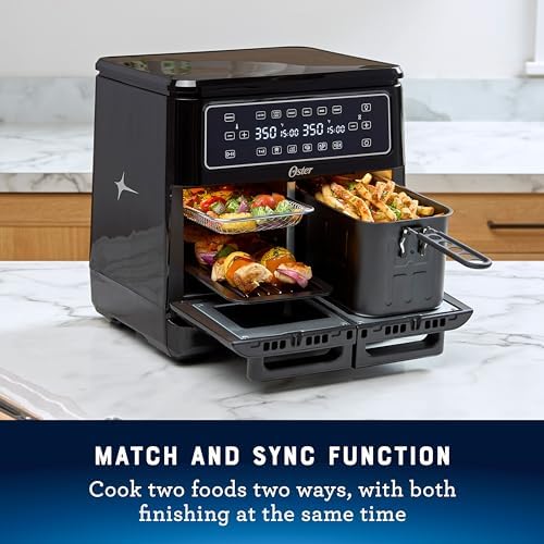 Oster 11-Quart Dual Air Fryer Oven with 2 Cooking Zones, Large Capacity Air Fryer with 6 Cooking Functions & 2 Baskets