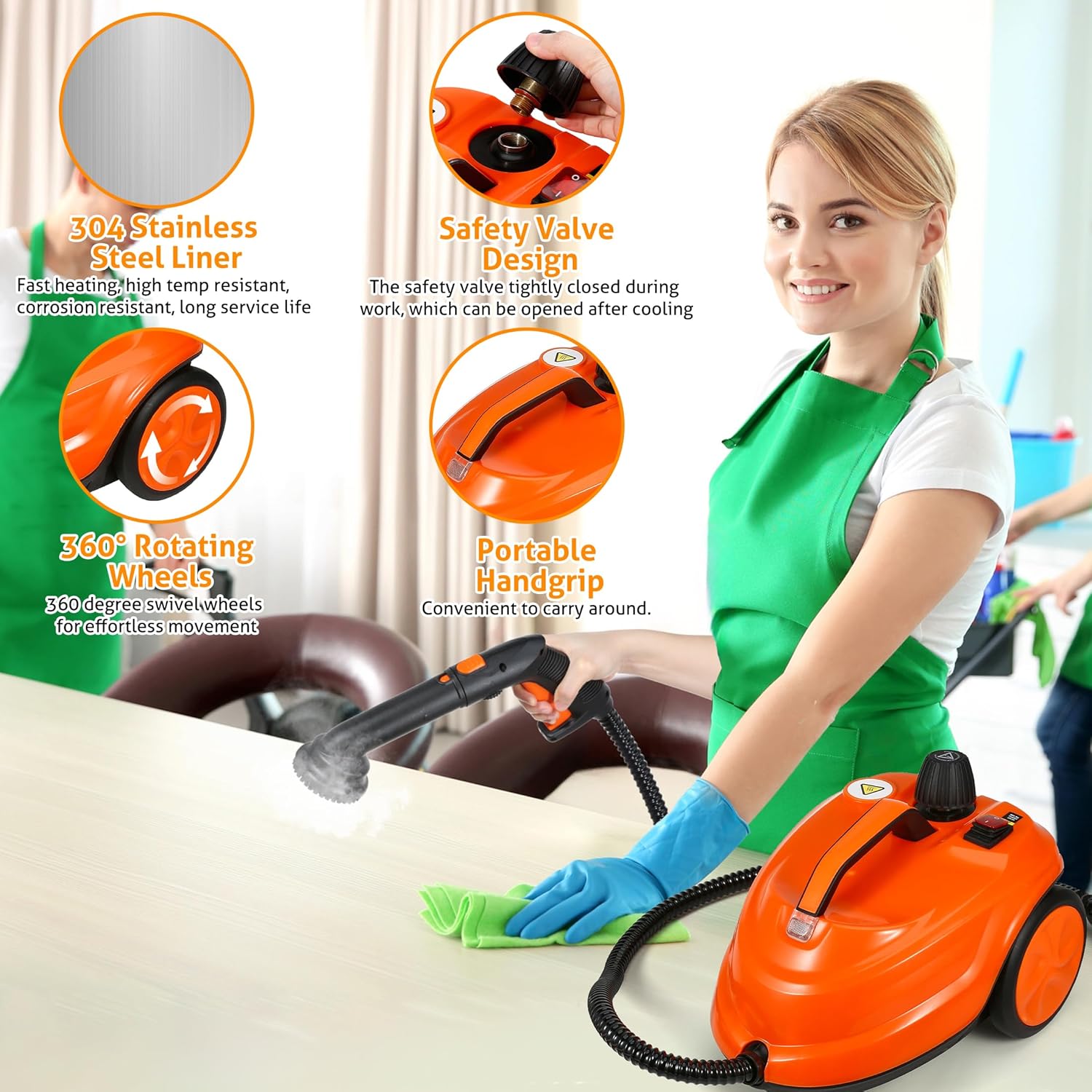 WICHEMI Steam Cleaner with Extension Pole, 71 oz, Steam Cleaner for Home, Adjustable Steam Pressure, 26 Accessories, Handheld Steam Cleaner for Walls, Gaps, Hard Floors, and Tiles