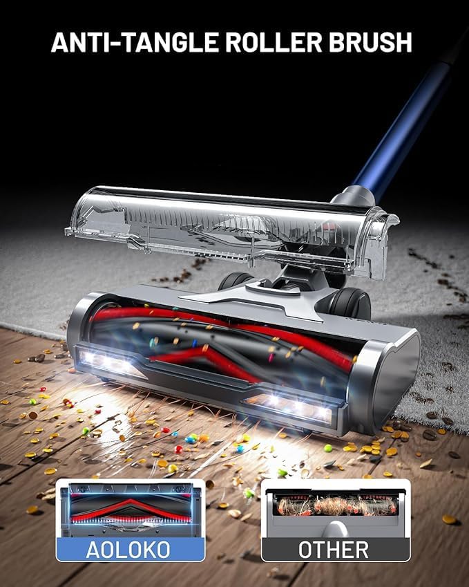 Cordless Vacuum Cleaner, 550W/45KPA 60Mins Runtime Vacuum Cleaners for Home with LED Display,Self-Standing Anti-Tangle Stick Vacuum Cleaner,1.5L Dust Cup Vacuum for Pet Hair, Carpet, Hard Floors