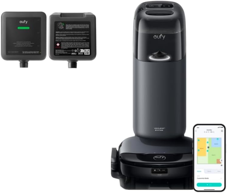 eufy S1 with All-in-One Station, HydroJet System with Roller Mop, Robot Vacuum and Mop Combo, Incredible Suction, Obstacle Avoidance + Official Hard Floor Cleaner, Safe and Gentle for Hand, Automatica