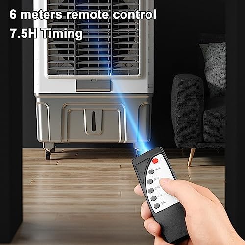 Swamp Cooler with Remote & 8H Timer, 6000CFM Evaporative Air Cooler w/ 13 Gal Water Tank, Portable 3-in-1 Air Conditioner, 3 Speeds & 4 Ice Packs, for Room Garage Patio(60x42x102cm/23.6x16.5x40in)