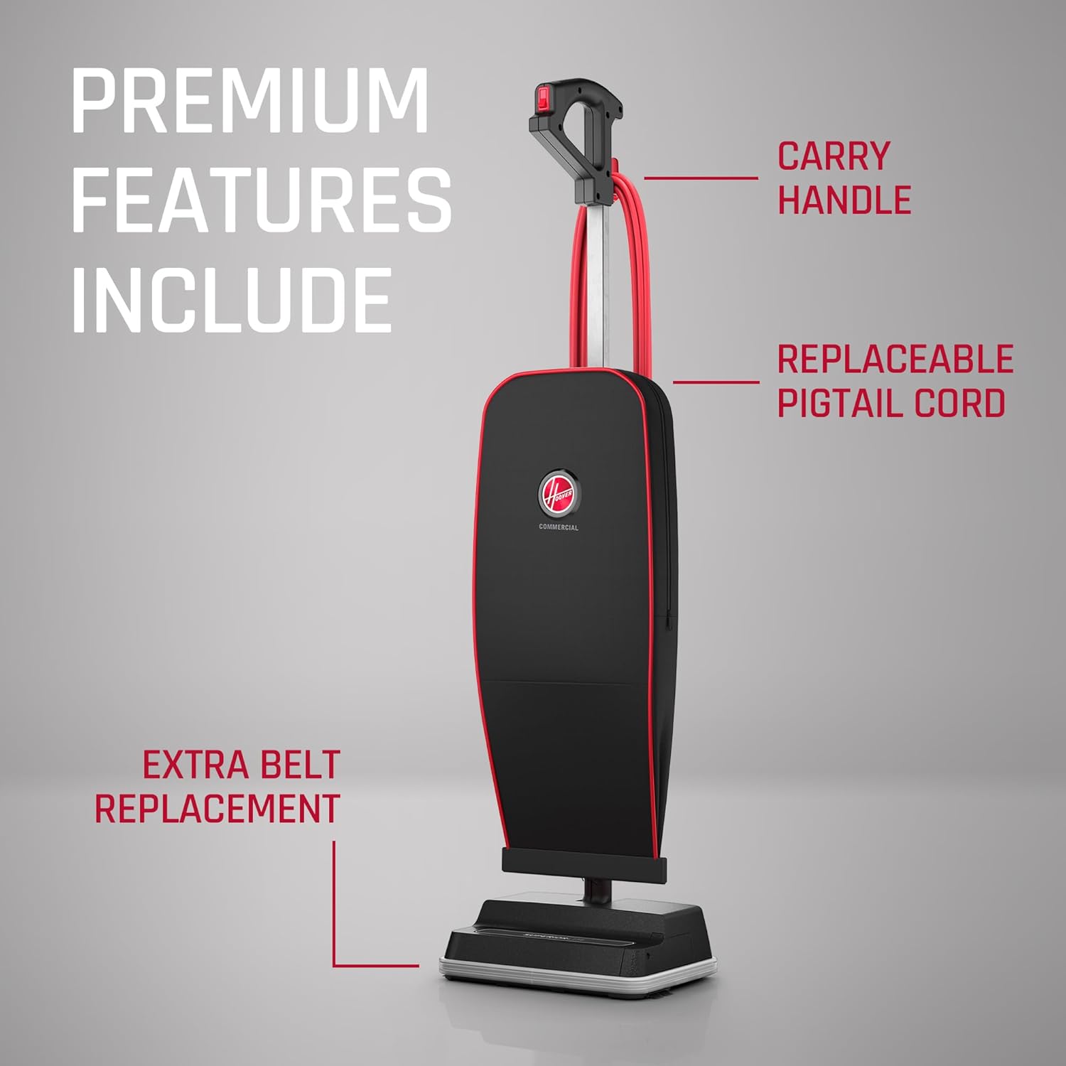 Hoover Commercial Superior Lite Upright Vacuum Cleaner, Bagged Professional Pro Grade, for Carpet and Hard Floor, CH50200, Black