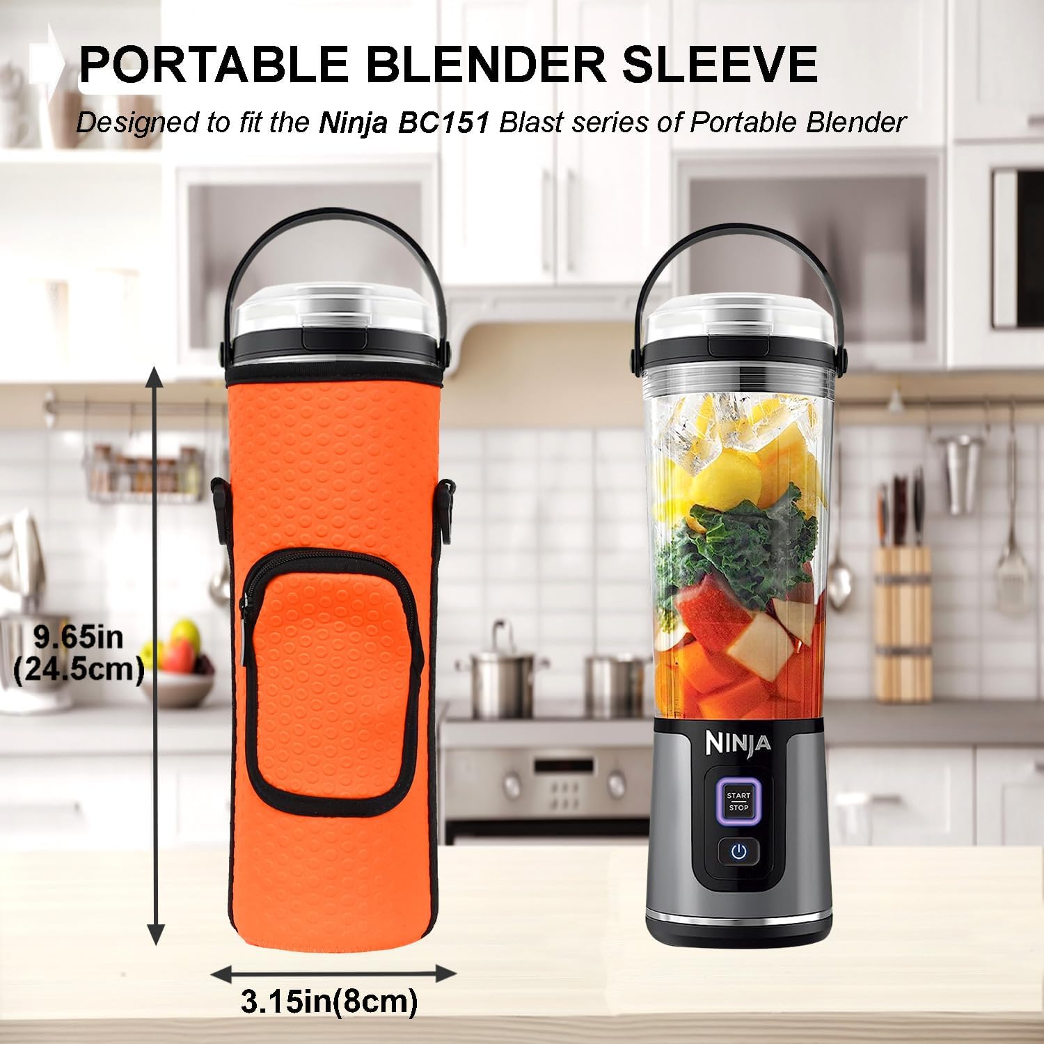 AF-WAN Portable Blender Carry Storage Bag sleeve with Shoulder Strap for Ninja BC151NV/BC51NV/BC151BK/BC151CR/BC151EM/BC151PR/BC151WH 18oz Blast Portable Blender (Orange)