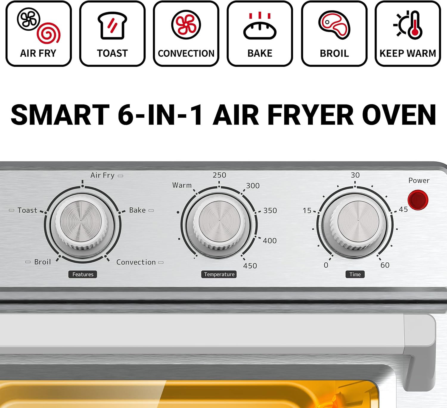 CIARRA CATOSMC01 Oil-Less Countertop Convection Oven, Air Fryer Toaster Oven with 6-in-1 Function, Nonstick Interior, 25QT, 1700W, Stainless Steel