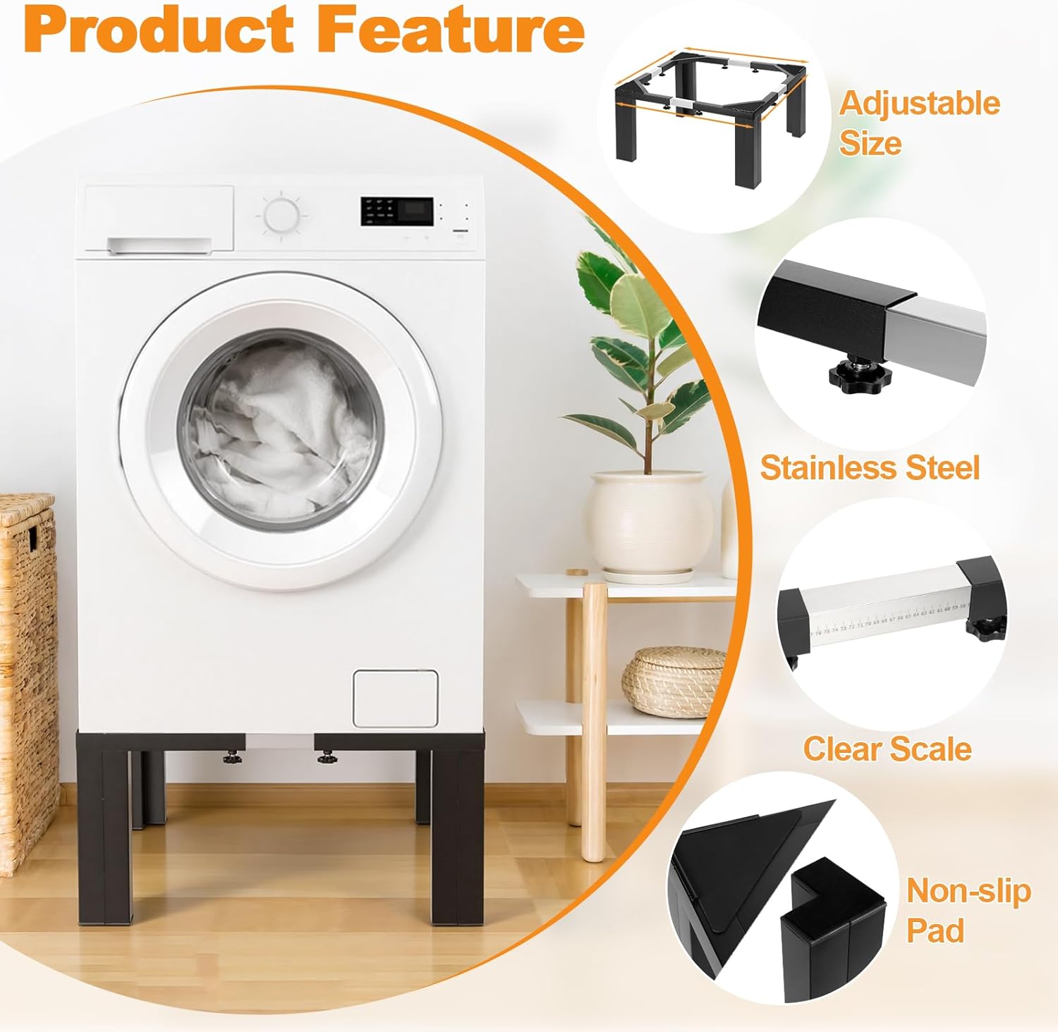 12 Inch Height All Steel Laundry Pedestal, 1000lbs Capacity，Sturdy Washer Dryer Pedestal with Anti Slip Mat, Adjustable Size for All Washer and Dryer, Refrigerator