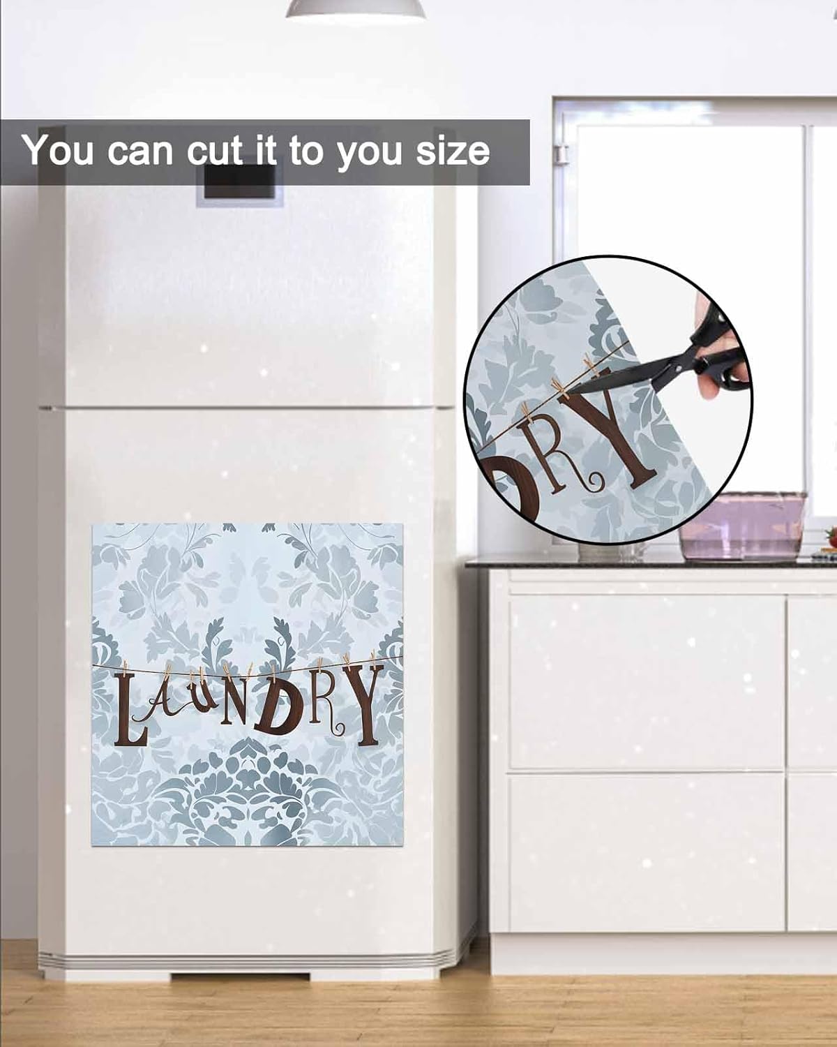 Dishwasher Magnet Cover, Laundry Blue Dishwasher Lid Magnetic Kitchen Sticker, Vintage Boho Modern Country Style Flower Resuable Refrigerator Magnet Covers Decal Fridge Kitchen Appliance 23''x26''