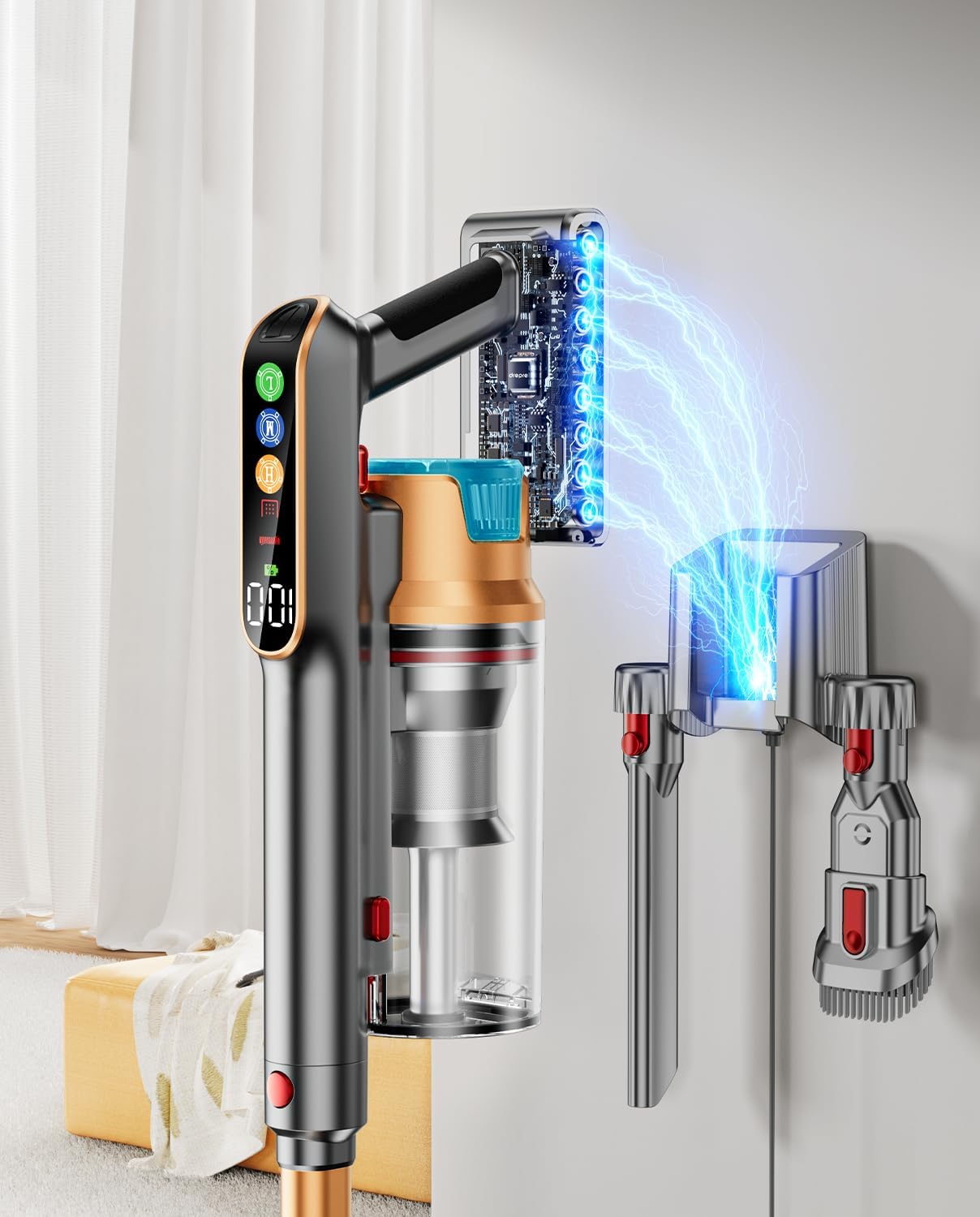 Cordless Vacuum Cleaner, 600W/50KPA/65Mins Vacuum Cleaners for Home, Super 1.8L Cup& Large LED Screen Stick Vacuum Anti-Tangle, Lightweight Cordless Vacuum with Charging Dock for Pet Hair/Carpet/Floor