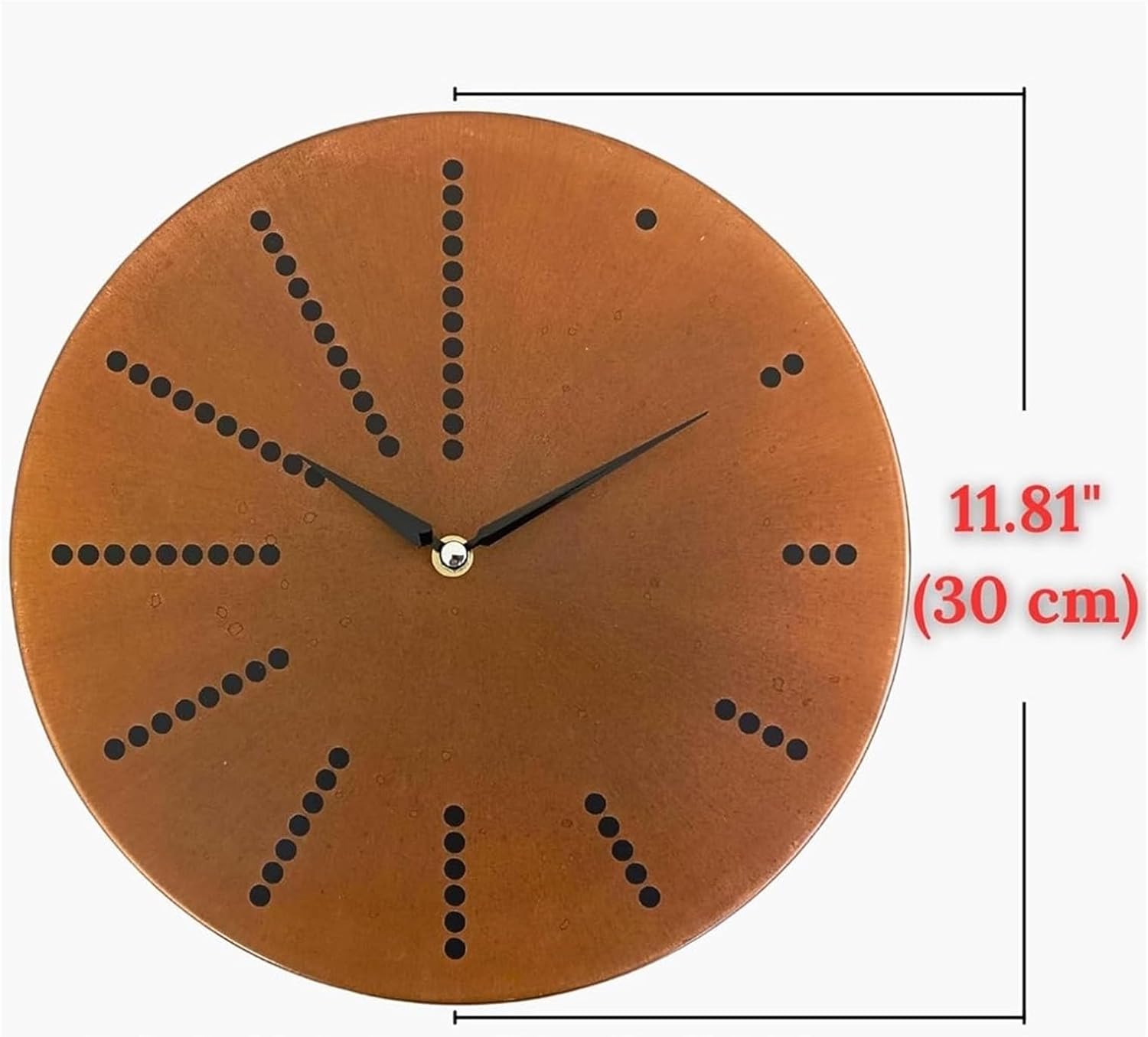 A Rusty Copper-Colored Silent Wall Clock, Now A Representative of Rural Households, is Used in Living Rooms, Bedrooms, Kitchens and Offices(Gold Colored Hands)