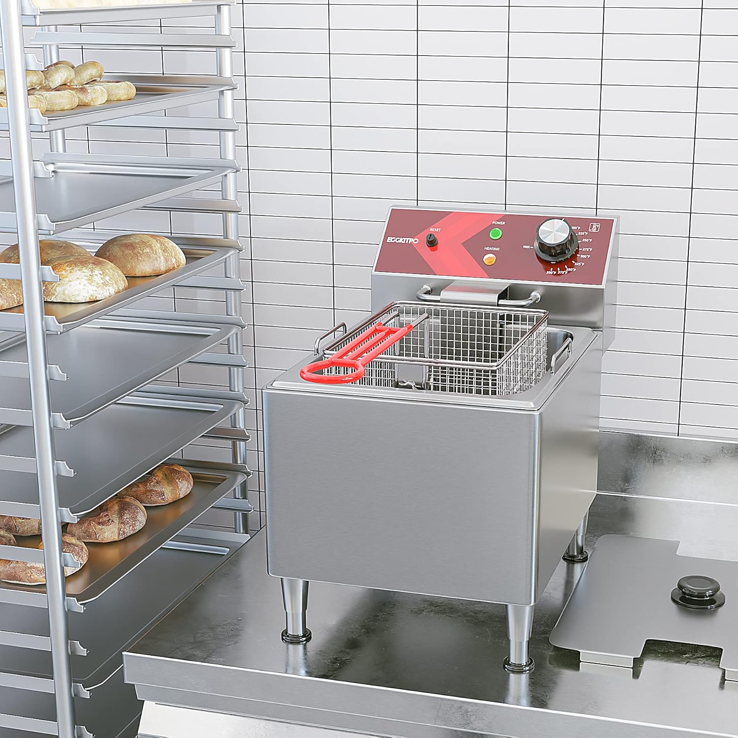 EGGKITPO Deep Fryer with Basket Commercial 12L Electric Countertop Fryer Stainless Steel Deep Fryers for Restaurant Home Use with Extra Large Frying Basket and Lid, 120V, 1800W