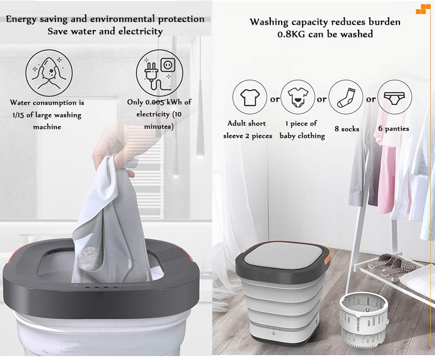 Portable Clothes Washing Machines, Mini Foldable Washer and Dryer, Electric Compact Small Laundry Machines, Energy Saving Home Travel 110V-240V