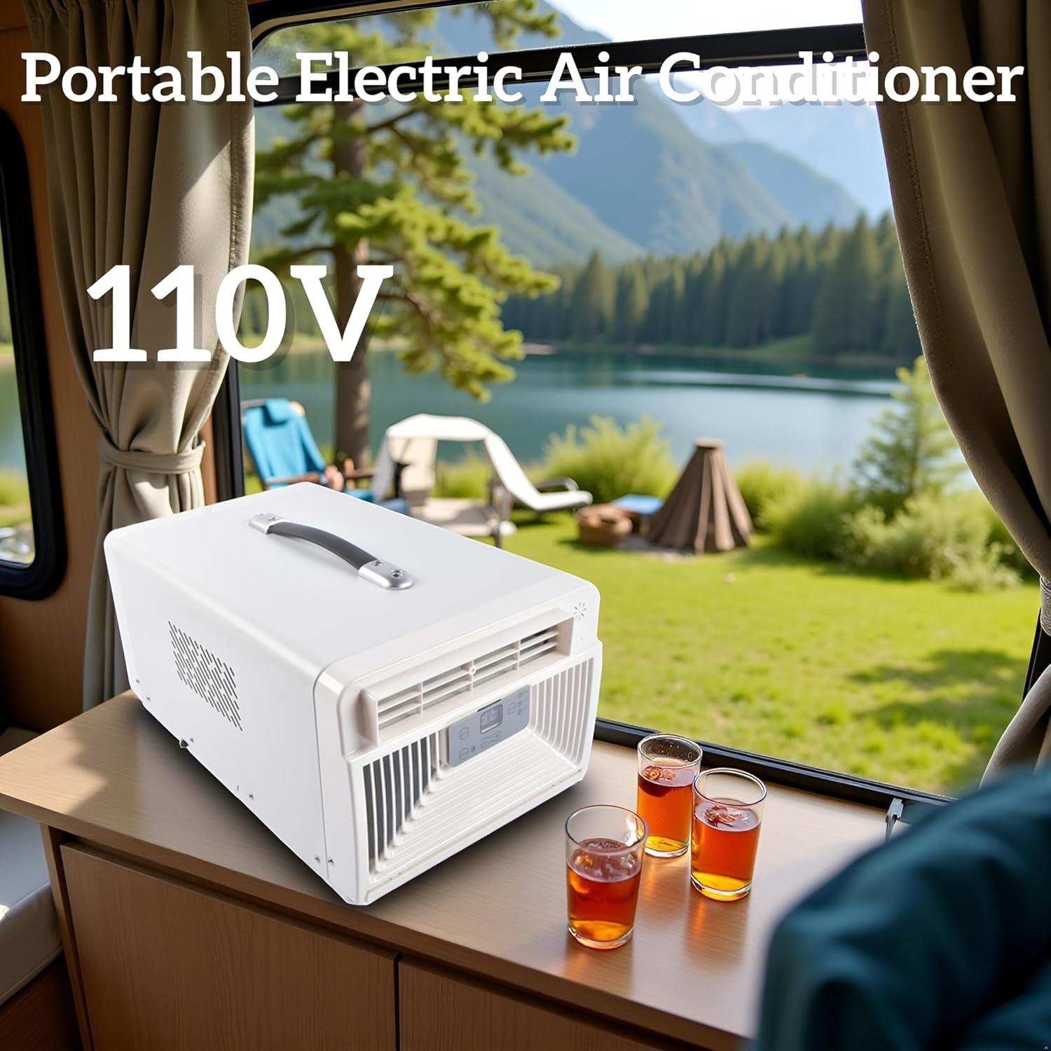 110V Portable Air Conditioner, Mini Camping AC for Tent, RV, Outdoors - Lightweight Compact Personal Cooling Unit